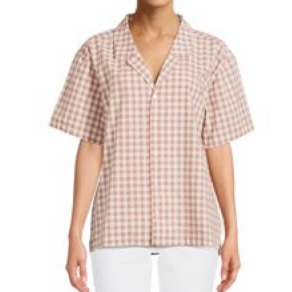Kendall & Kylie Gingham Oversized Camp Shirt Large NWT. Button up collared top.